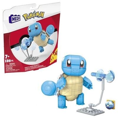 Mattel - Ref: GYH00 - MEGA Pokémon Squirtle Action Figure 12 cm, Building Bricks Game for Children and Adults, Collectible Pokémon Model with 199 Pieces, Toy for Children Aged 7 and Up
