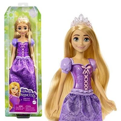 Mattel – Ref: HLW03 – Disney-Prinzessinnen Rapunzel, bewegliche Prinzessinnenpuppe, inklusive glitzerndem Film-Outfit, Kronen-Tiara und Puppenzubehör, Spielzeug für Kinder ab 3 Jahren
