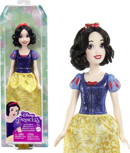 Mattel - Réf : HLW08 - Princesses Disney Poupée Blanche-Neige articulée avec tenue scintillante et accessoires dont chaussures et serre-tête, Jouet Enfant, Dès 3 ans