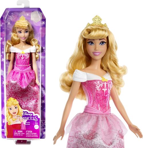 Mattel - Réf : HLW09 - Disney Princesses Aurore, Poupée Articulée Princesse De La Belle Au Bois Dormant, Inclus Une Tenue Du Film Scintillante, Couronne Diadème Et Accessoires De Poupée, dès 3 ans et Plus