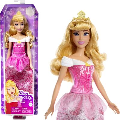 Mattel - Ref: HLW09 - Princesas Disney Aurora, Muñeca Articulada Princesa La Bella Durmiente, Incluye Conjunto de Película Brillante, Tiara Corona y Accesorios para Muñecas, a partir de 3 años