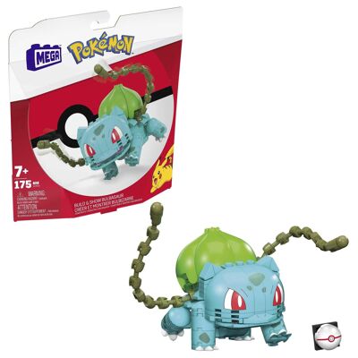 Mattel - Ref: GVK83 - MEGA Pokémon Bulbasaur Action Figure 12 cm, Building Bricks Game for Children and Adults, Collectible Pokémon Model with 175 Pieces, Toy for Children Aged 7 and Up