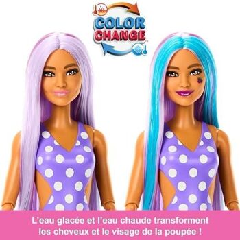 Mattel - Réf : HNW44 - Barbie Pop Reveal Série Fruit, Poupée Cheveux Violets, Édition Parfumée Raisin Pétillant, 8 Surprises Incluses Dont Du Slime Et Un Chiot, Jouet pour Enfant de 3 ans et Plus 4