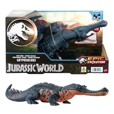 Mattel - Ref: HTK71 - Jurassic World Articulated Dinosaur Figure Gryposuchus Fierce Roar with Attack Function, Connected Game, Augmented Reality, Children's Toy, From 4 Years