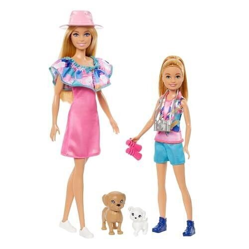 Mattel - Réf : HRM09 - Barbie Coffret Poupée Avec Petite Soeur Stacie Et 2 Chiots, Vêtements Et Accessoires Été, Cheveux Blonds Et Yeux Bleux, Jouet Enfant, A Partir De 3 Ans