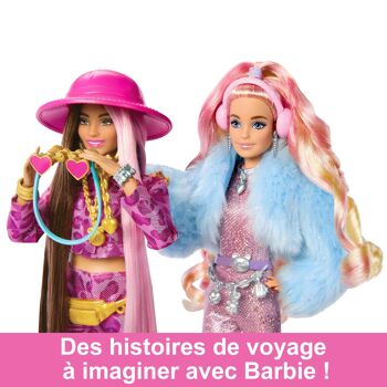 Mattel - Réf : HPB16 - Barbie Poupée Extra Voyage Articulée avec Tenue Neige, Combinaison Rose à Paillettes, et Manteau en Fausse Fourrure, Inclus 15 Accessoires De Mode, Jouet pour Enfant de 3 ans et Plus 4
