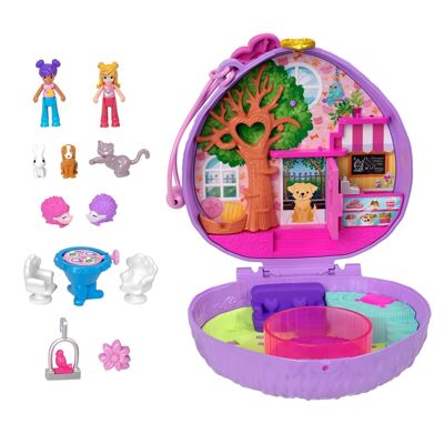 Mattel - Réf : HRD37 - Polly Pocket Coffret Café Du Hérisson Avec 2 Mini-Figurines, 4 Éléments De Jeu Et 12 Accessoires, Jouet Voyage, Thème Animaux, Jouet Enfant, A Partir De 4 Ans