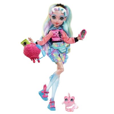 Mattel – Ref: HHK55 – Monster High – blaue Lagoona-Puppe mit Zubehör und Haustier-Piranha, bewegliche Modepuppe, mehrfarbiges Haar, Kinderspielzeug, ab 3 Jahren