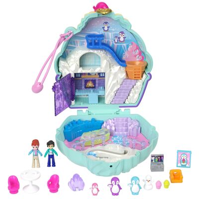 Mattel - Rif: HRD34 - Polly Pocket - Cofanetto Pinguino delle Nevi con 2 mini figurine, 12 accessori, 6 elementi di gioco, giocattolo da viaggio, giocattolo per bambini, a partire da 4 anni