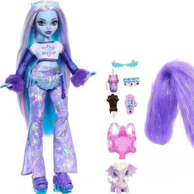 Mattel - Rif: HNF64 - Monster High - Abbey Bominable™ Bambola articolata, Figlia dello Yeti con Woolly Mammoth Tundra™, Accessori spaventosi inclusi, Da collezione, Giocattolo per bambini, a partire da 4 anni
