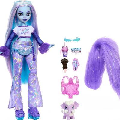 Mattel - Ref: HNF64 - Monster High - Muñeca Articulada Abbey Bominable™, Hija del Yeti con Woolly Mammoth Tundra™, Accesorios de Miedo Incluidos, Coleccionable, Juguete para Niños, A Partir de 4 Años