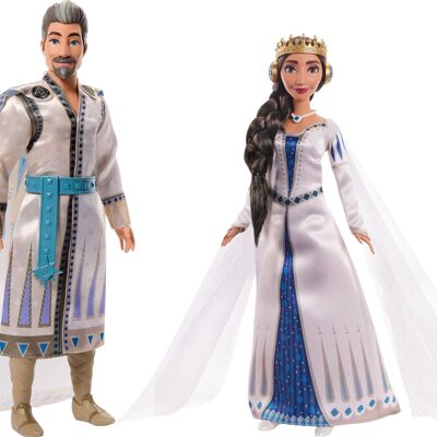 Mattel - Ref: HRC18 - Disney Wish - Asha y la estrella de la suerte - Caja de 2 muñecos articulados el Rey Magnífico y la Reina Amaya del Reino de Rosas, con trajes y accesorios de quita y pon, a partir de 3 años