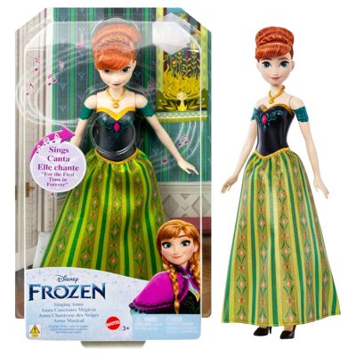 Mattel - Ref: HMG40 - Disney Frozen - Singing Anna Doll, Movie Outfit Included, Sings “Freed, Delivered”, French Version, Collectible, Toy for Children 3 Years and Up