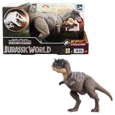 Mattel - Réf : HTK70 - Jurassic World Figurine Articulée Dinosaure Ekrixinatosaurus Rugissement Féroce Avec Fonction Attaque, Jeu Connecté, Réalité Augmentée, Jouet Enfant, A Partir De 4 Ans