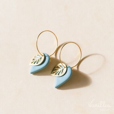 Light blue earrings with gold leaf in polymer