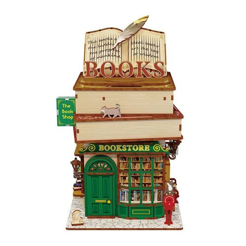 Tone-Cheer DIY 3D Houten Puzzel Desk Bin, Time Bookstore, TQ187,15x14x24cm