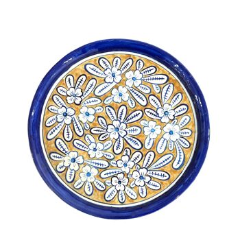 Plateau de poterie bleue Plateau fait à la main - Design de fleurs beiges 2