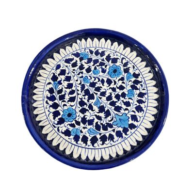 Blue Pottery Platter Hand Made Platter - Blue Flowers & Leaf