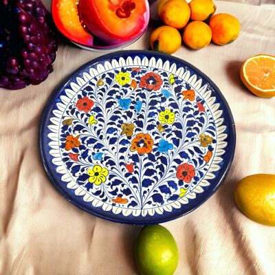 Blue Pottery Platter Hand Made Platter - Floral Design 2