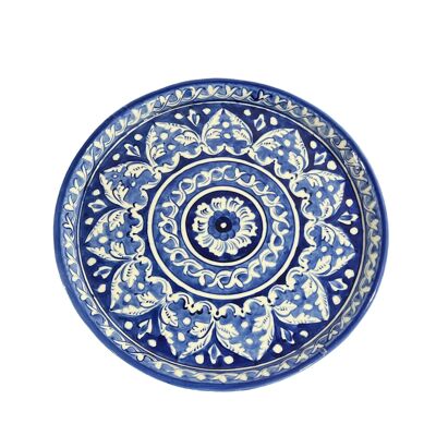 Blaue Keramikplatte, handgemachte Platte – Mandala-Design