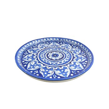 Plateau de poterie bleue Plateau fait à la main - Mandala Design 2