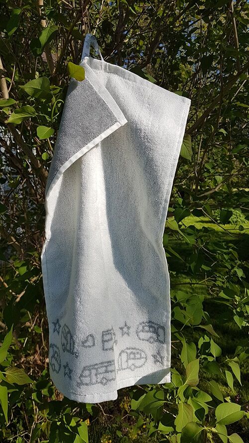 Towel Caravan Pattern :: White and grey cooton terry