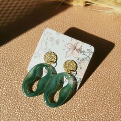 Green resin earrings - bohemian spirit - gold stainless steel finish
