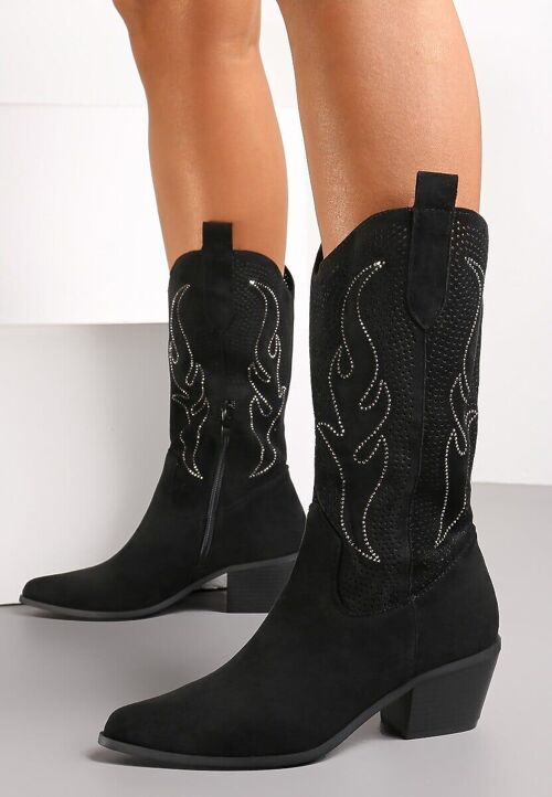 FAUX SUEDE EMBELLISHED COWBOY BOOTS