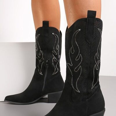 FAUX SUEDE EMBELLISHED COWBOY BOOTS