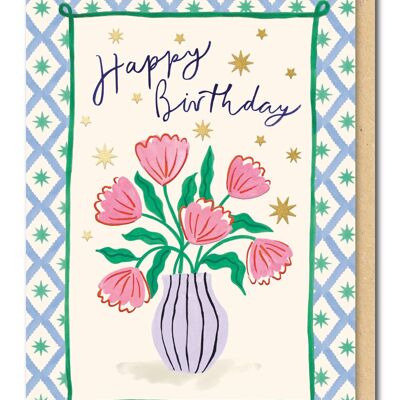 Carte d'anniversaire avec fleurs encadrées