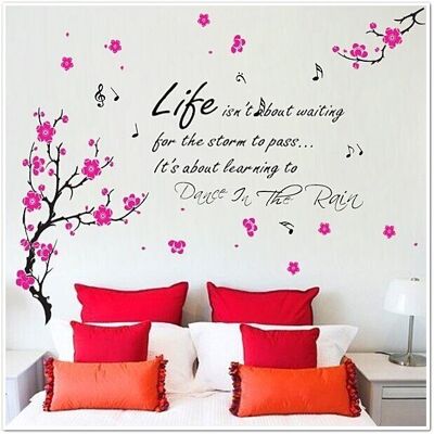 Huge Self Adhesive Flowers Blossom Butterflies Children Wall Stickers Dance Rain Paper Quote