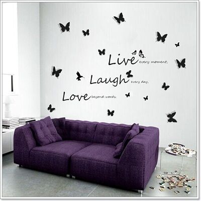 Live Laugh Love Quote Self Adhesive 3D Butterflies Children Girl Wall Stickers Paper Decals