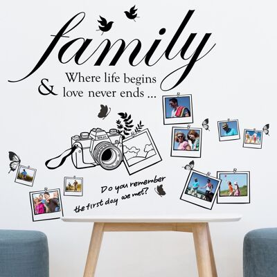 Family Quotes And Camera Photo Frame Self Adhesive Wall Sticker Art Bedroom Living Room Decorations