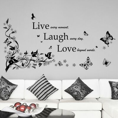 Walplus Self Adhesive Wall Sticker Decal Wall Art Butterfly Vine Classic Live Laugh Love Decor
