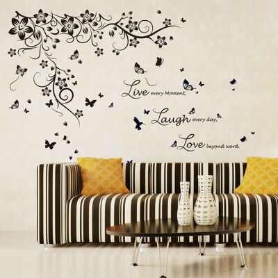 Walplus Self Adhesive Wall Sticker Decal New Huge Butterfly Vine With Live Laugh Love Quote
