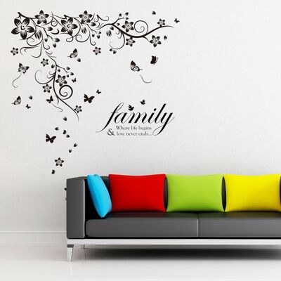 Walplus New Huge Butterfly Vine Family Quote Self Adhesive Wall Sticker Wall Art Decorations