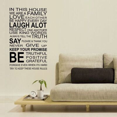 Self Adhesive Wall Stickers Mural Decal Paper Art Decoration Family Rules Quote Living Room