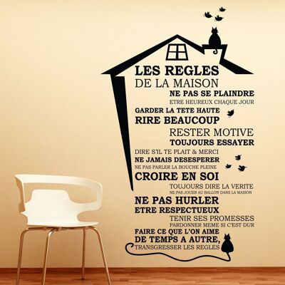 Cat House Roof With House Rules Quote French Self Adhesive Wall Sticker Art Decoration Decal