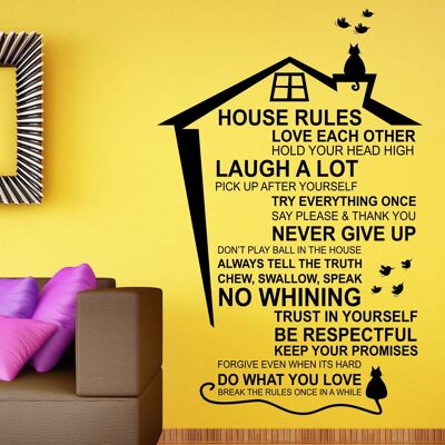 Self Adhesive Wall Sticker Art Mural Decor - DIY - Cat House Rules - English