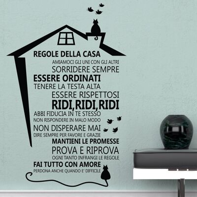 Self Adhesive Wall Sticker Art Mural Decor - DIY - Cat House Rules - Italian