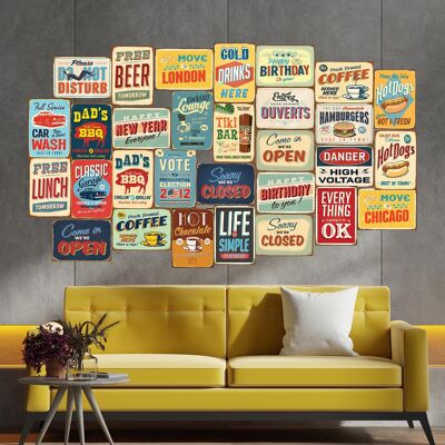 Wall Sticker Decal Vintage Metal Signs Art Retro Classic DIY Decor Living Room