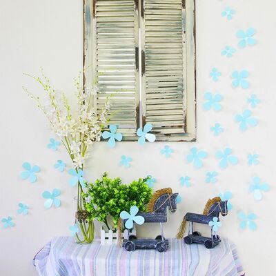 3D Turquoise Self Adhesive Flowers Wall Sticker Art Decoration Decal DIY