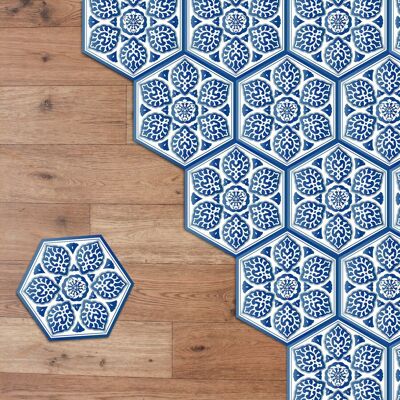 Porcelain Blue Hexagon Floor Tiles Stickers, Home Decorations, DIY X 6 Packs