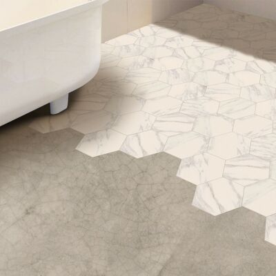 White Marble Hexagon Self Adhesive Floor Tiles Stickers, Home Decorations, DIY X 6 Packs