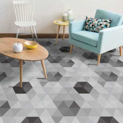 Walplus Grey Shaded Triangles Hexagon Self Adhesive Floor Tiles Stickers, Home Decorations DIY