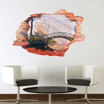 Self Adhesive Wall Sticker Forest Bridge View Decor Home Decoration Art 3D Mural 90cm x 60cm
