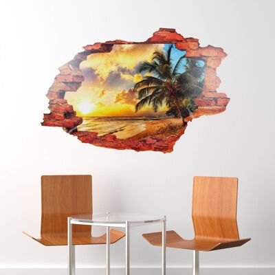 Self Adhesive Wall Sticker Beach View Decor Home Decoration Palm Art 3D Mural 90cm x 60cm