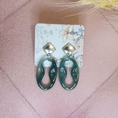 Boucles d'oreilles en résine - verte - esprit boheme - finition acier