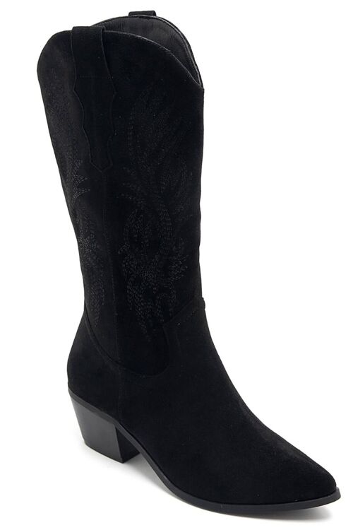 Women's Oblique High Heel Cowboy Boots with Thread Embroidery