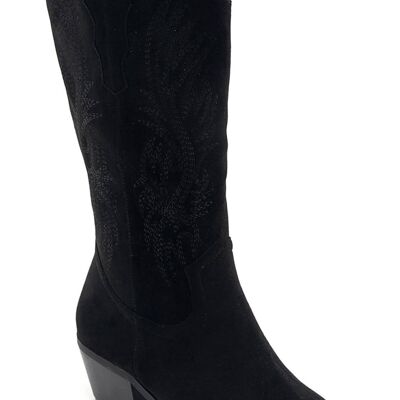 Women's Oblique High Heel Cowboy Boots with Thread Embroidery